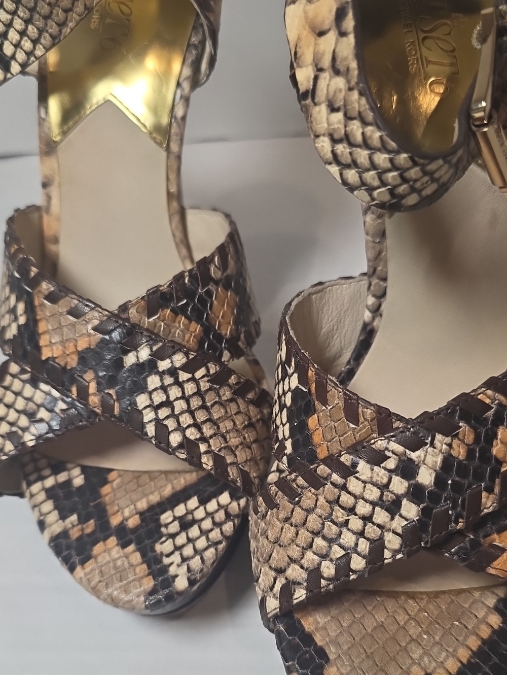 Michael Kors Animal Print Heeled Sandals in Brown & Black